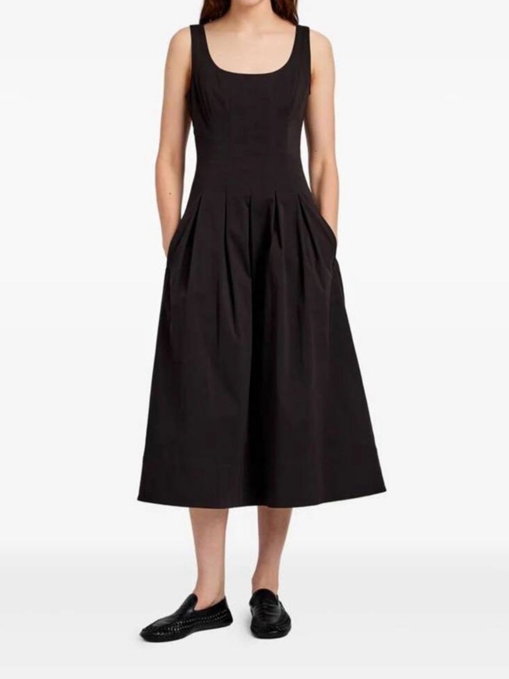 Proenza Schouler Black Sleeveless Pleated Midi Dress